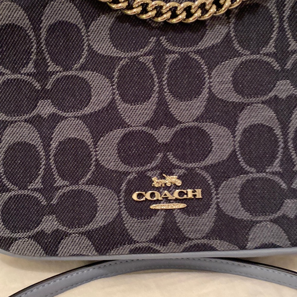 COACH Denim Envelope Bag NEW Adjusts Shoulder Strap Blue Leather/Chain Monogram